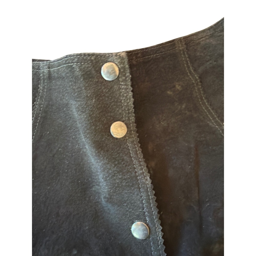 Rampage Mini‎ Skirt Black Guenuine Suede Leather Button Front Vintage 90s - Picture 2 of 5